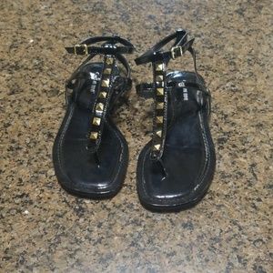 Gianni Binni Black Sandals with Gold Studs Sz 7.5